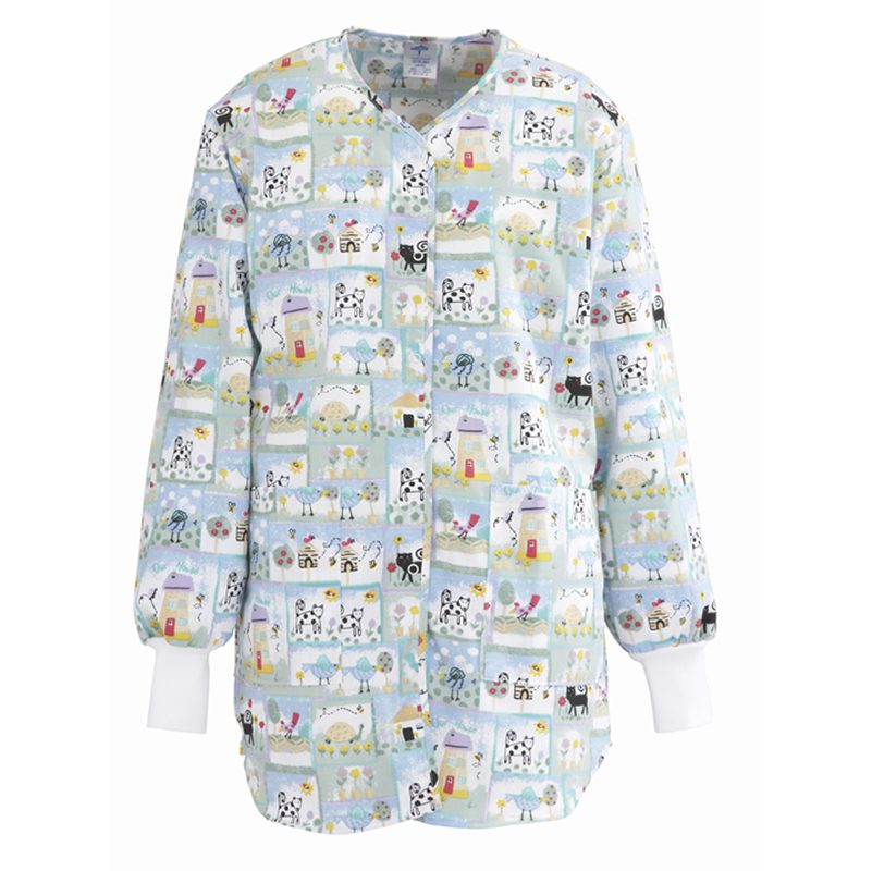 snap-front scrub jacket